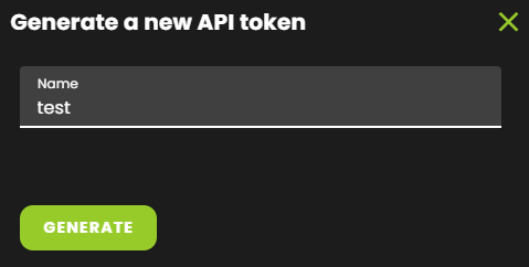 Generate token dialog